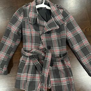 Grey and red Forever 21 coat with belt. Size medium